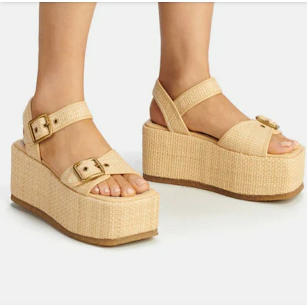 Coach Beige Woven Platform Sandals